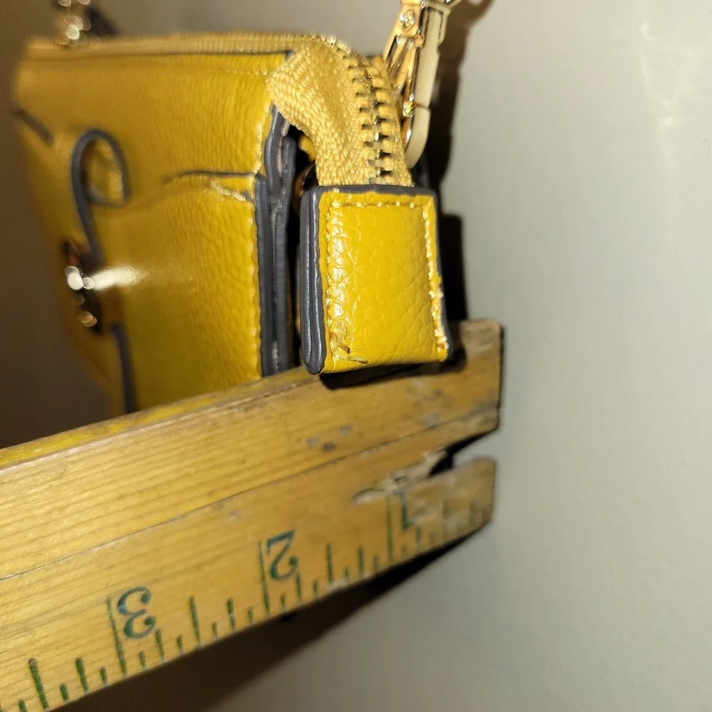 Anne Klein AK Yellow Wallet On Chain Crossbody‎ Purse Mustard Zip Top Gold Tone